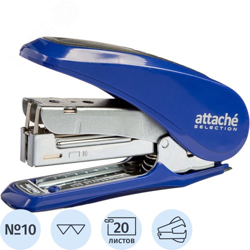 Изображение товара Степлер Attache Selection MSBL1020 до 20 листов синий (скобы № 10, с антистеплером, энергосберегающий) (шт)