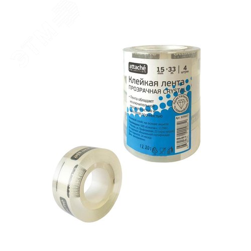 Изображение товара Клейкая лента канцелярская Attache Selection прозрачная 15 мм x 33 м (4 штуки в упаковке) (упак)