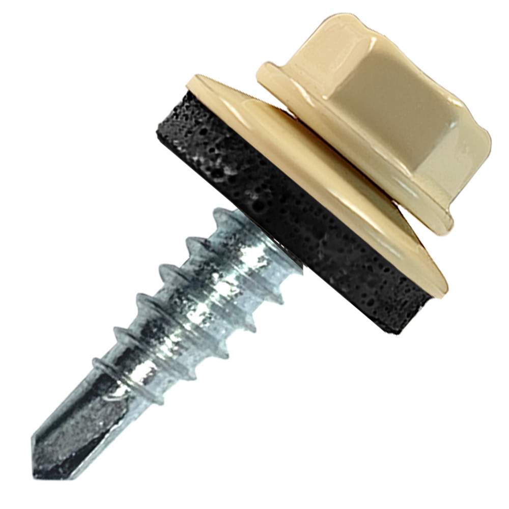 Саморез кровельный 4.8х50 RAL1014 сверло №1 шайба d=14мм с EPDM прокладкой