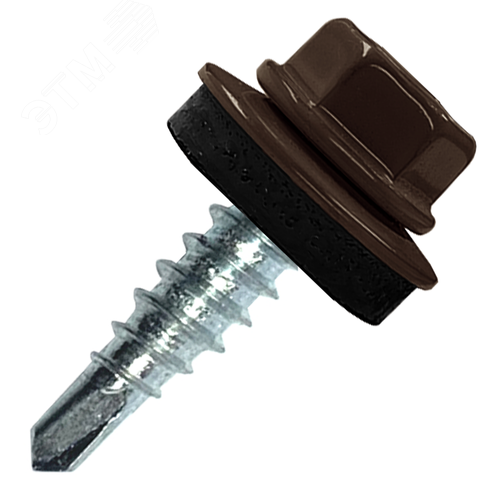 Саморез кровельный 4.8х50 RAL8019 сверло №1 шайба d=14мм с EPDM прокладкой - фото 1