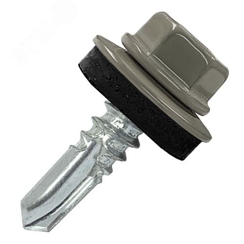 Саморез кровельный по металлу 4,8х19 RAL 7004 (400) сверло №2 шайба d=14 с EPDM прокладкой - фото 1