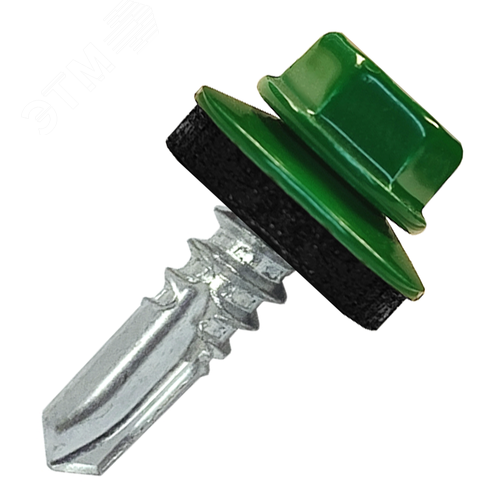 Саморез кровельный 5.5х25 по металлу RAL6005 сверло №3 шайба d=14мм с EPDM прокладкой - фото 1