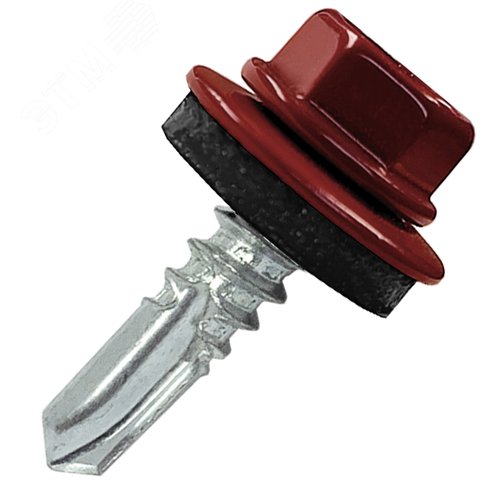 Саморез кровельный 5.5х25 по металлу RAL3005 сверло №3 шайба d=14мм с EPDM прокладкой - фото 1