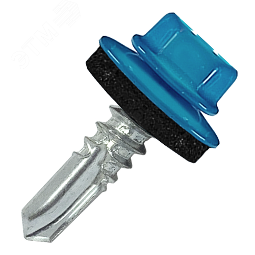 Саморез кровельный 5.5х19 по металлу RAL5024 сверло №3 шайба d=14мм с EPDM прокладкой - фото 1