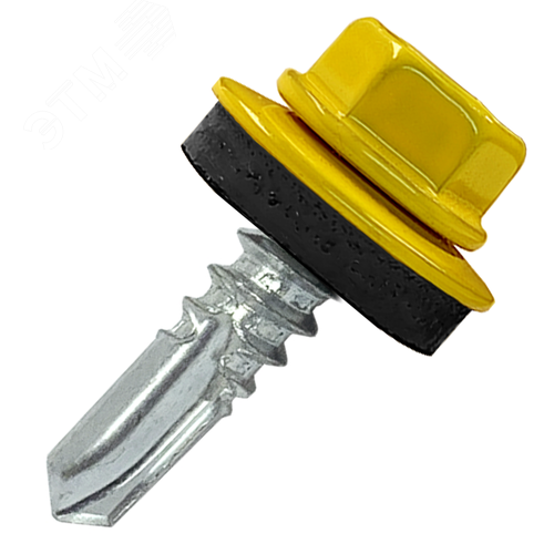 Саморез кровельный 5.5х19 по металлу RAL1018 сверло №3 шайба d=14мм с EPDM прокладкой - фото 1