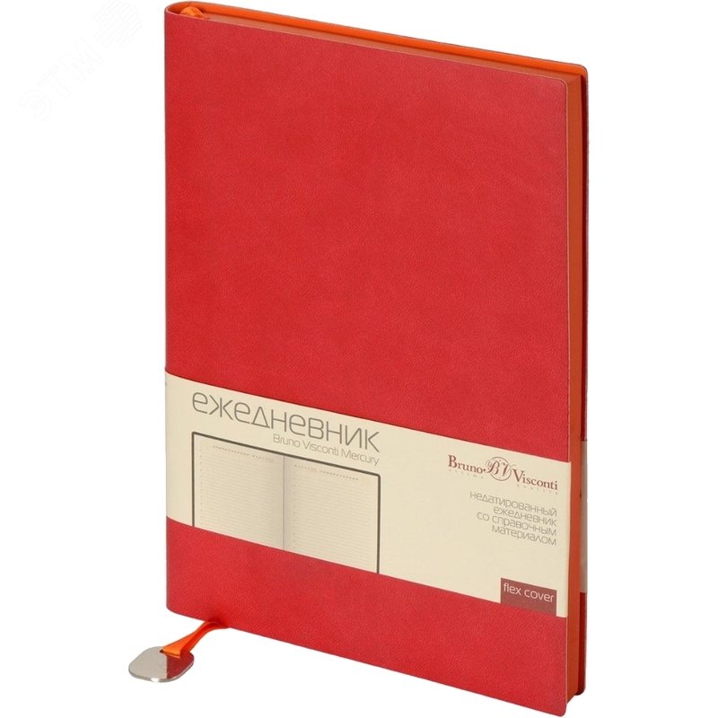Изображение товара Ежедневник недатированный Bruno Visconti Mercury искусственная кожа A5 136 листов красный (оранжевый обрез) (шт)