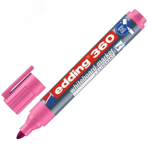 Изображение товара Маркер для белых досок Edding 360/9 розовый круглый наконечник (толщина линии 1.5-3 мм) (шт)