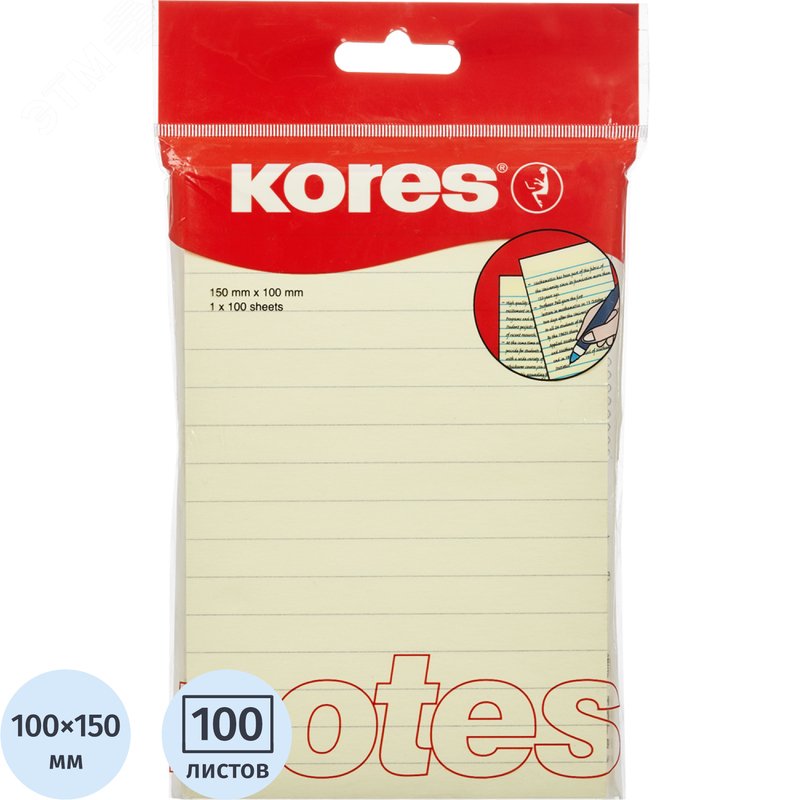 Изображение товара Стикеры Kores 100x150 мм пастельные желтые в линейку (1 блок на 100 листов) (шт)