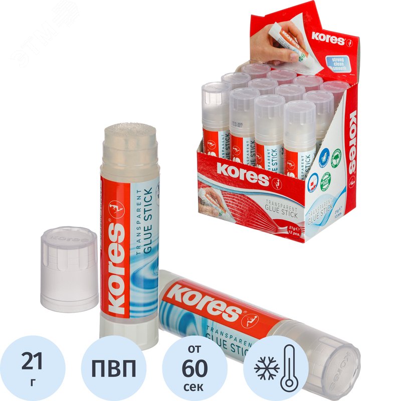Изображение товара Клей-карандаш Kores 21 г прозрачный (шт)