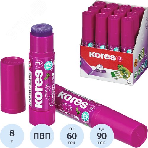 Изображение товара Клей-карандаш Kores Chameleon 8 г цветной (исчезающий цвет) (шт)