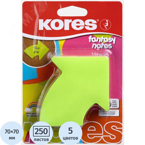 Изображение товара Стикеры фигурные Kores Fantasy Arrow 70x70 мм неоновые 5 цветов (1 блок на 250 листов) (шт)