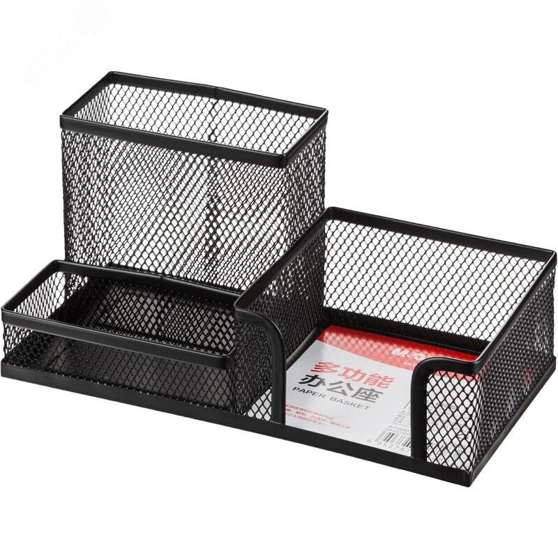 Изображение товара Подставка-стакан для канцелярских принадлежностей M&G 3 отделения черная 22x10x10 см (шт)