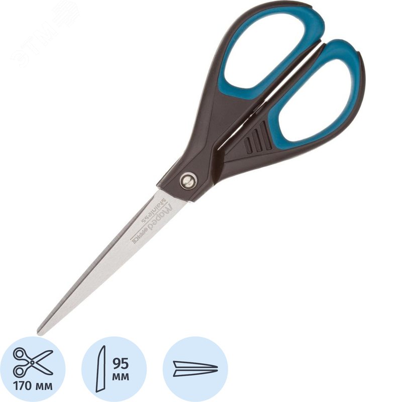 Изображение товара Ножницы 170 мм Maped Essentials soft с пластиковыми прорезиненными симметричными ручками черного/синего цвета 468210 (шт)