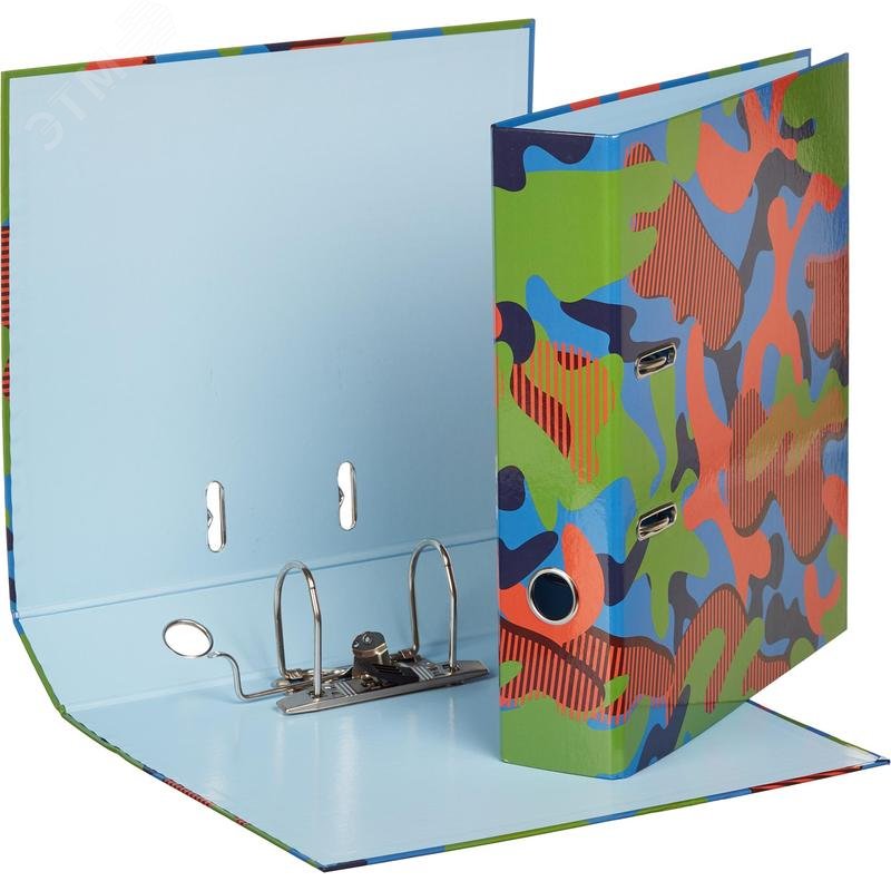 Изображение товара Папка-регистратор №1 School Милитари А4 75 мм голубая ламинированная бумага