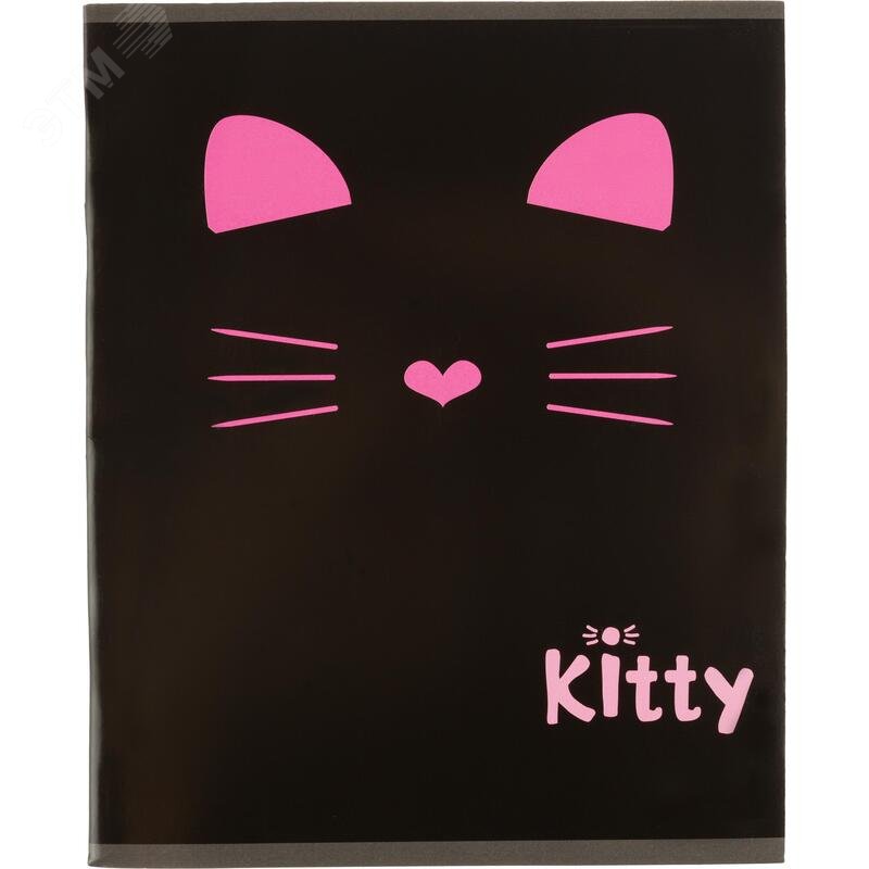 Изображение товара Тетрадь общая Kitty А5 48 листов в клетку на скрепке обложка черная ВД-лак (шт)
