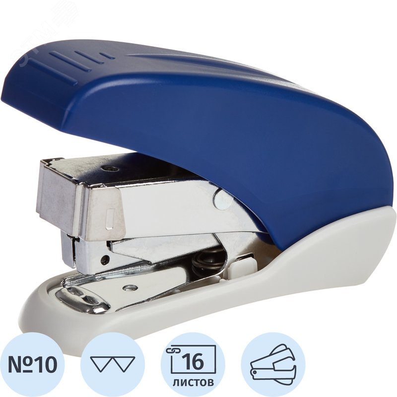 Изображение товара Степлер-мини Sax 160 до 16 листов синий (скобы № 10, с антистеплером, энергосберегающий) (шт)