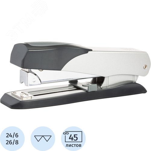 Изображение товара Степлер мощный Sax A 150 до 45 листов металлический черно-серый (скобы № 24/6, 24/8, 26/6, 26/8) (шт)