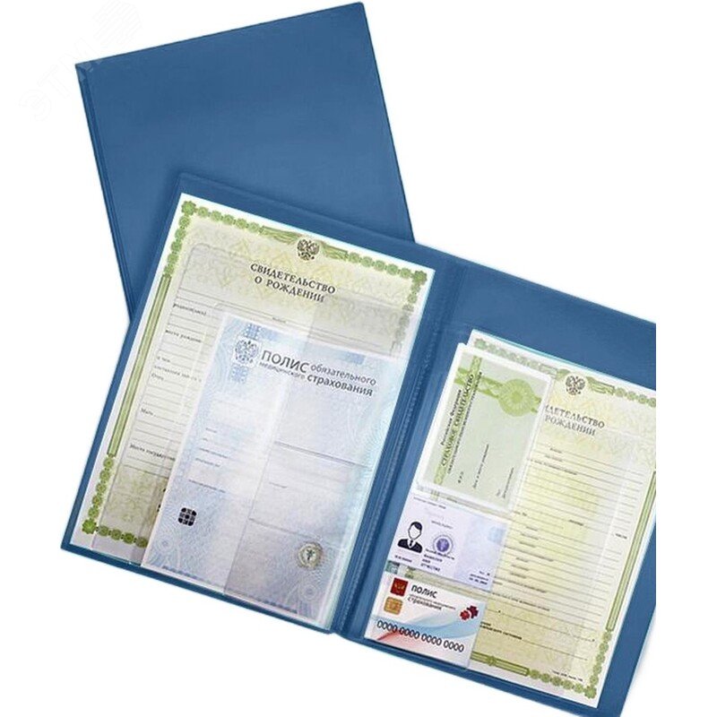Изображение товара Папка файловая для семейных документов на 16 файлов (вкладышей) Выбор есть А4 6 мм синяя (шт)