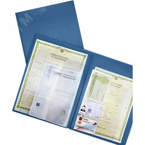 Изображение товара Папка файловая для семейных документов на 16 файлов (вкладышей) Выбор есть А4 6 мм синяя (шт)