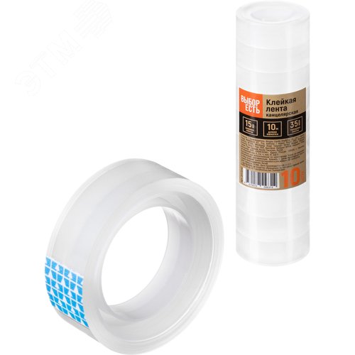Изображение товара Клейкая лента канцелярская Выбор есть прозрачная односторонняя 15 мм х 10 м (10 штук в упаковке) (шт)