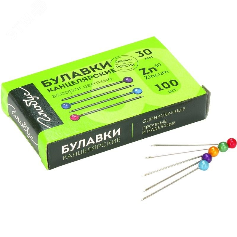 Изображение товара Булавки Глобус БК30-100Ц оцинкованные 30 мм 100 штук в упаковке