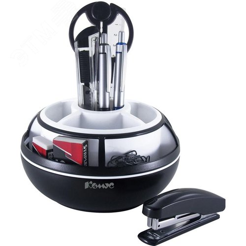 Изображение товара Набор канцелярский Комус пластиковый 10 предметов черно-белый вращающийся (набор)