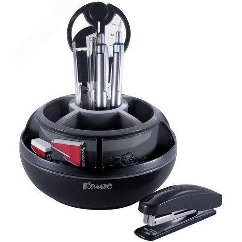 Изображение товара Набор канцелярский Комус пластиковый 10 предметов черно-серый вращающийся (набор)