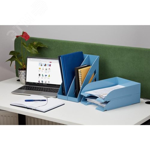 Изображение товара Лоток вертикальный для бумаг 90 мм Комус Ницца пластиковый голубой (шт)