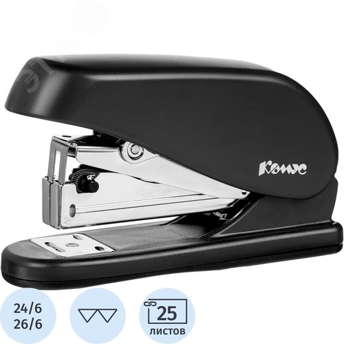 Изображение товара Степлер Комус Light-Force half strip до 25 листов черный (скобы № 24/6, 26/6, энергосберегающий) (шт)