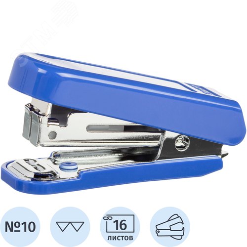 Изображение товара Степлер-мини Комус до 16 листов синий (скобы № 10, с антистеплером) (шт)