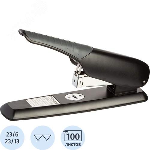 Изображение товара Степлер мощный Комус до 100 листов черный (скобы № 23/6, 23/8, 23/10, 23/13) (шт)