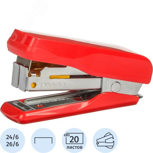 Изображение товара Степлер-мини Комус MSR2420 до 20 листов красный (скобы № 24/6, 26/6, с антистеплером) (шт)