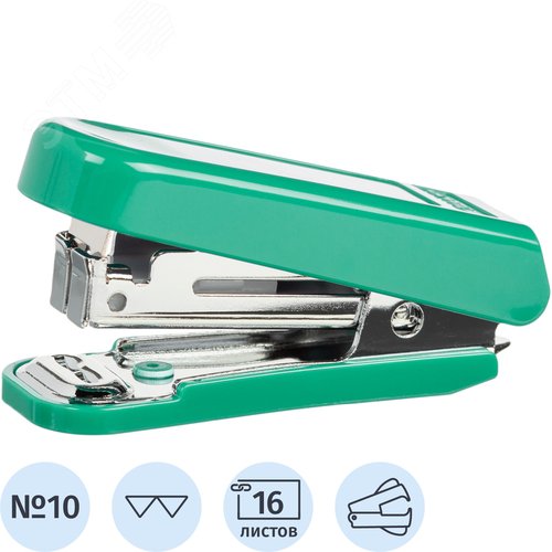 Изображение товара Степлер-мини Комус до 16 листов зеленый (скобы № 10, с антистеплером) (шт)