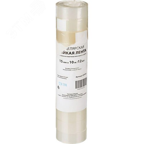 Изображение товара Клейкая лента канцелярская Комус прозрачная 15 мм x 10 м (12 штук в упаковке) (упак)