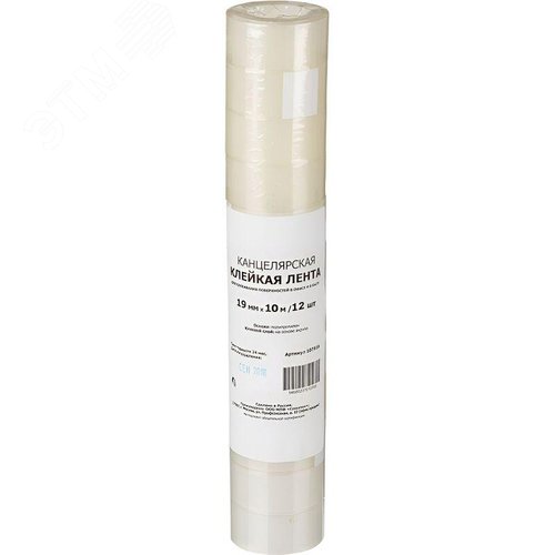 Изображение товара Клейкая лента канцелярская Комус прозрачная 19 мм x 10 м (12 штук в упаковке) (упак)