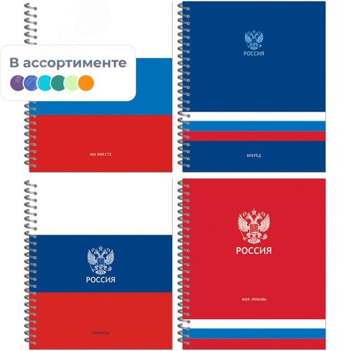 Изображение товара Тетрадь общая Россия А5 96л клетка спираль обл. картон, ассорти 21с18-96 (шт)