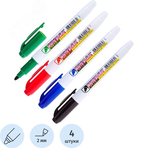 Изображение товара Набор маркеров для белых досок Crown WB-505 4 цвета (толщина линии 2 мм) круглый наконечник (набор)
