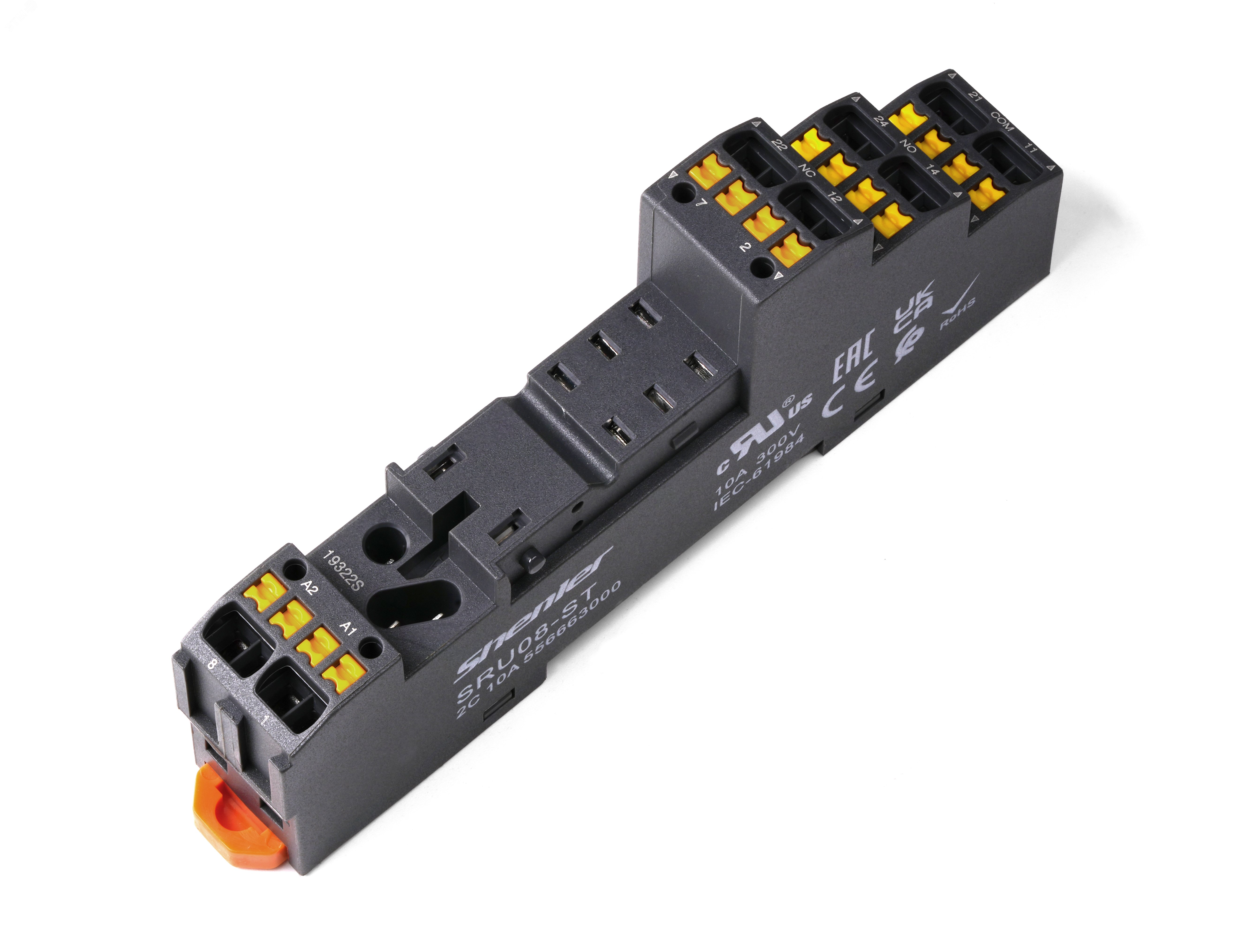 Изображение товара Цоколь SRU08-ST, 10A(300V), push-in, черный, на рейку DIN35