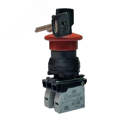 Изображение товара Выключатель кнопочный КЕ 211/2м IP66 красный с фиксацией и грибовидным толкателем