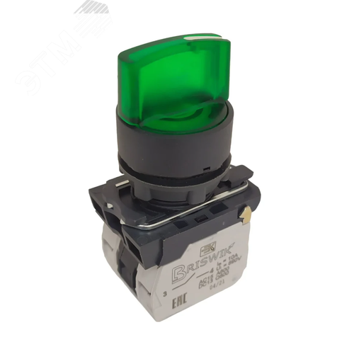 Изображение товара Переключатель КПЕ 2611 -РЛ 220В зеленый 1но+1нз Ручка с фикс 3-поз с Инд (шт)