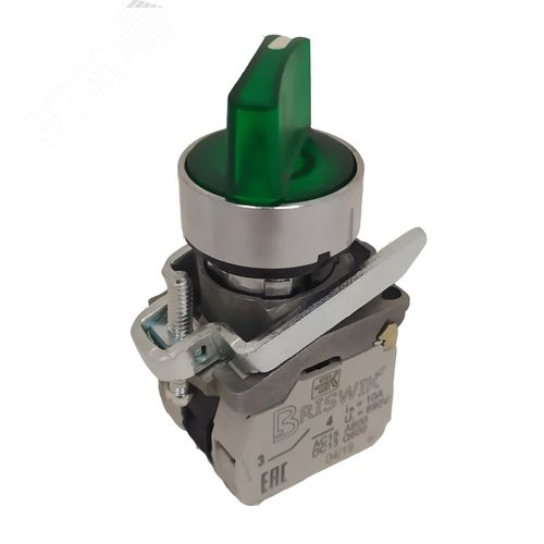 Изображение товара Переключатель КПЕ 2120 -РЛС 220В зеленый 2но+0нз Ручка с фикс 3-поз с Инд (шт)