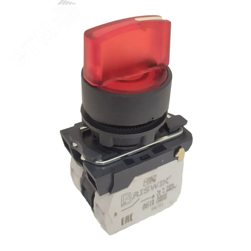 Изображение товара Переключатель КПЕ 2620 -РЛ 220В красный 2но+0нз Ручка с фикс 3-поз с Инд (шт)