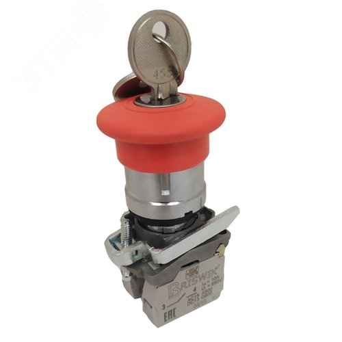 Изображение товара Выключатель КМЕ 5601м -КС красный 0но+1нз Гриб ключ с фикс IP65 (шт)