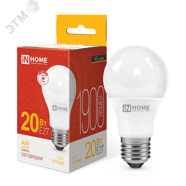 Изображение товара Лампа светодиодная LED-A60-VC 20Вт 230В Е27 3000К 1900Лм IN HOME (шт)