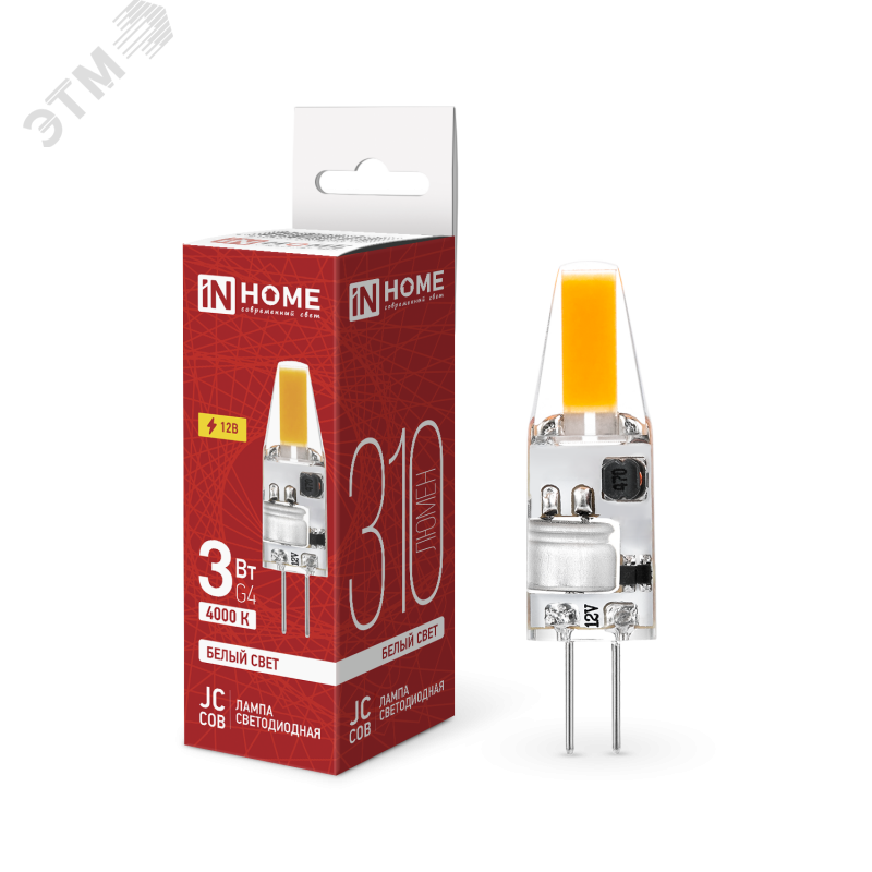 Изображение товара Лампа светодиодная LED-JC-COB 3Вт G4 12В 4000К 310Лм IN-HOME