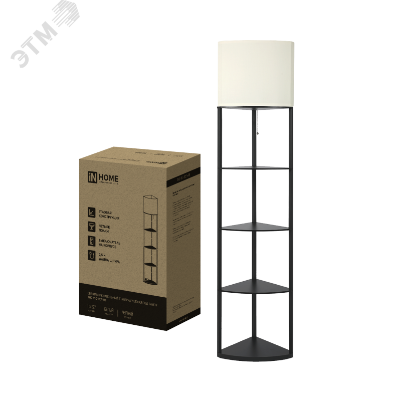 Изображение товара Напольный светильник с абажуром и цоколем Е27 IN HOME ТНО 11С-Е27-WB белый черный