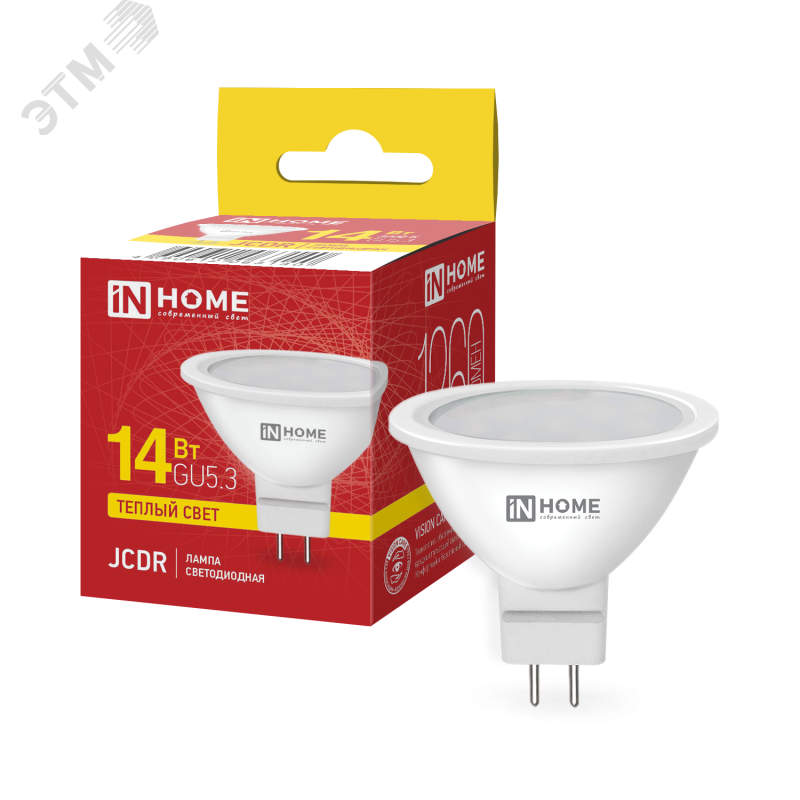Изображение товара Лампа светодиодная LED-JCDR-VC 14Вт 230В GU5.3 3000K 1260Лм IN HOME (шт)