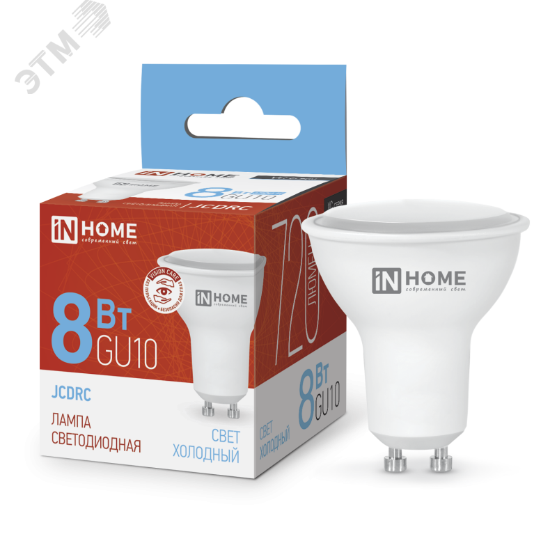 Изображение товара Лампа светодиодная LEDJCDRCVC 8Вт 230В GU10 6500К 720Лм (шт)