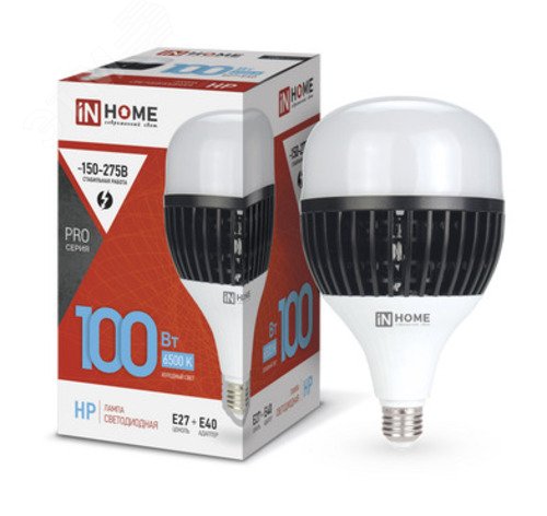 Изображение товара Лампа светодиодная LED-HP-PRO 100Вт 230В E27 с адаптером Е40 6500К 9500Лм IN HOME (шт)