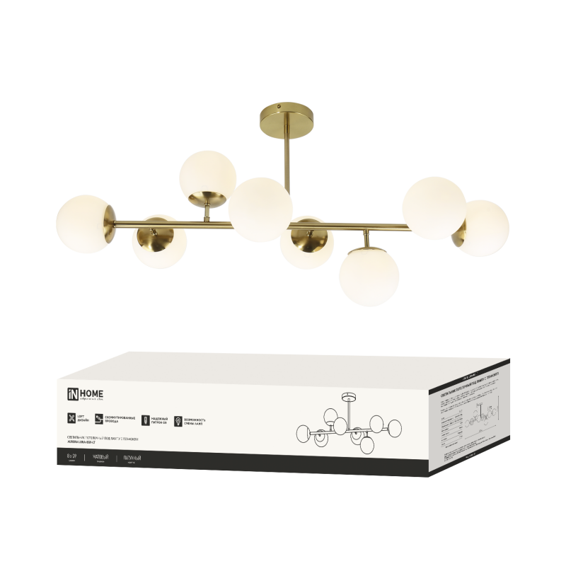 Светильник потолочный под лампу AURORA LUNA-8G9-LT 8xG9 латунное основание, матовые плафоны IN HOME